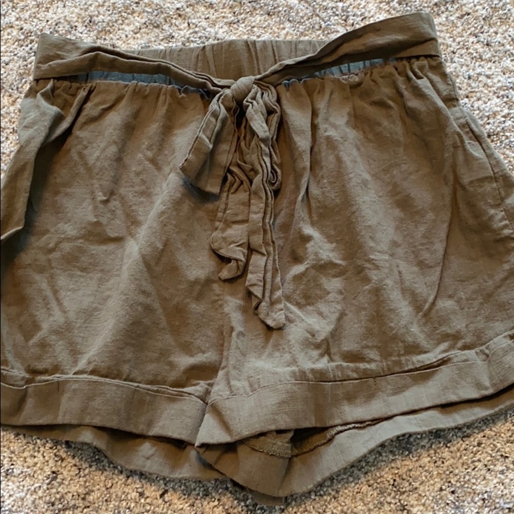 Olive Green Linen Wrap Shorts